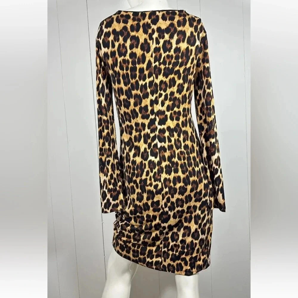 Jennifer Lopez Sheath Dress Womens Sz M Animal Print Long Sleeve V Neck - Picture 4 of 7